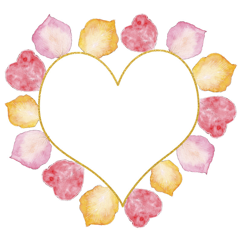 Beautiful heart frame with watercolor petals