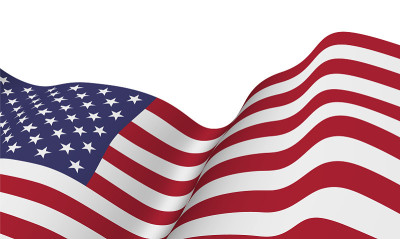 the US flag flapping in the wind.