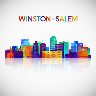 Winstonâ塞勒姆天际线轮廓在多彩的几何风格。你的设计符号。矢量插图。