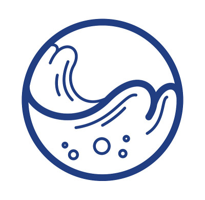 海洋波浪矢量符号孤立，圆形线性图标。