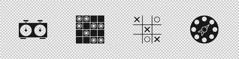 设置时间象棋时钟，棋盘游戏的跳棋，Tic tac toe和Twister图标。向量