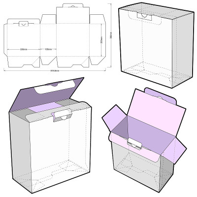 简易包装盒(内部尺寸20x10x20cm)和模切图案。eps文件具有完整的规模和功能。为真正的纸板制