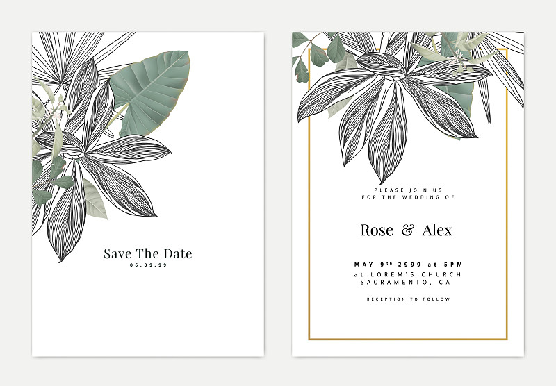 Minimalist botanical wedding invitation card templ