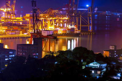 台湾，港口城市，基隆港，基隆市，码头夜景，