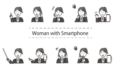 女人插图设置使用智能手机