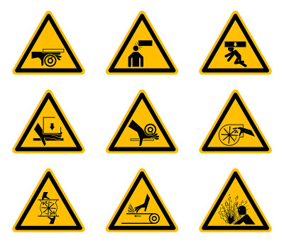 Triangular Warning Hazard Symbols labels On White 