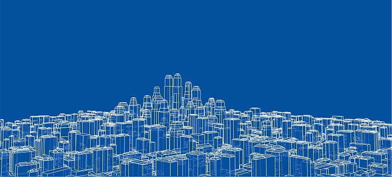 线框城市，蓝图风格。向量