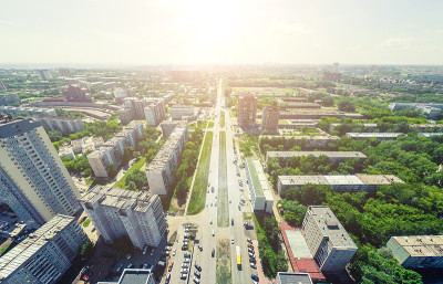 空中城市的观点。城市景观。直升飞机。全景图像