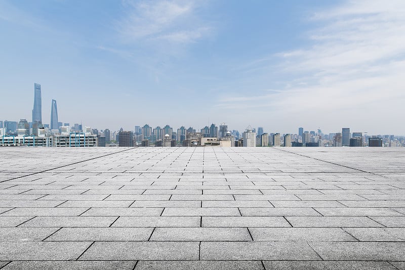 从大理石地板上看杭州新城的城市景观和天际线