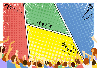 连载漫画和许多日本人的音效“哇”、“拍”、“啊”、“呜”的布局框架