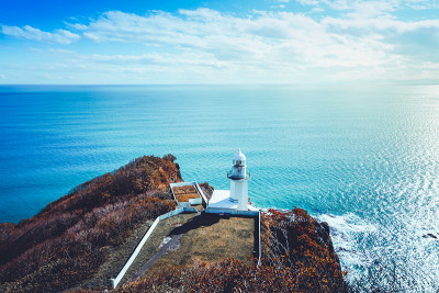 日本北海道千球角的灯塔和海洋