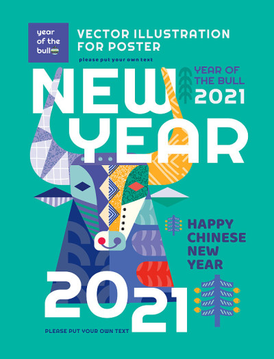 2021. Year of the bull. Vector abstract illustrati