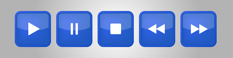 blue, white square music control buttons set