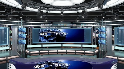 虚拟电视演播室新闻集1.2-4绿幕背景。3 d渲染。