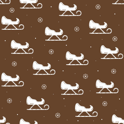 Seamless pattern of sledges and snowflakes in flat