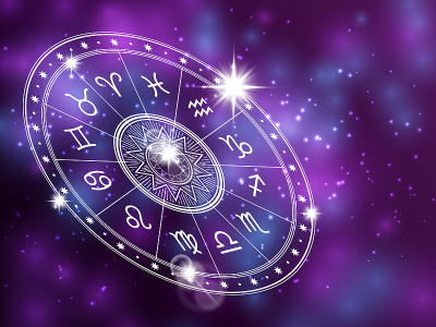 占星圈在闪亮的背景-空间背景与白色占星圈