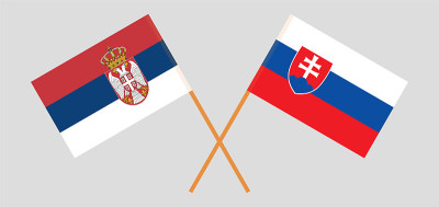 Crossed flags of Serbia and Slovakia
