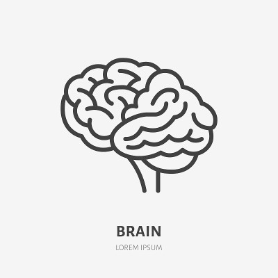脑平线图标。人体内脏器官矢量薄象形图，神经病学临床、心理学概要插图