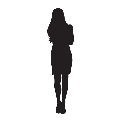 女商人双臂交叉站立。苗条优雅的女士，孤立的矢量轮廓。前视图