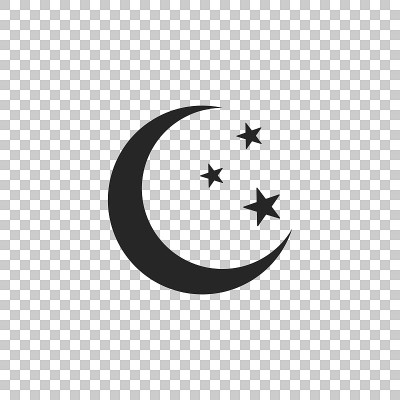 月亮和星星的图标孤立在透明的背景。平面设计。矢量图
