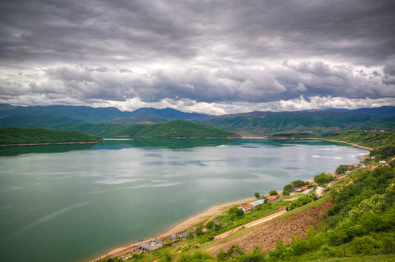 航空全景图的德巴尔湖，北马其顿