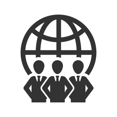 白色背景上的全球商业社区图标。