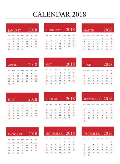 2018红色月历