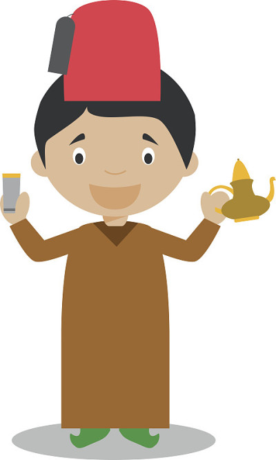 摩洛哥的人物穿着传统服饰。矢量插图。