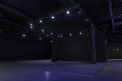 展示平台用于实物模型和企业形象，展示设计。空的展台设计。展厅零售展位元素。展位设计贸易展。空白展台系