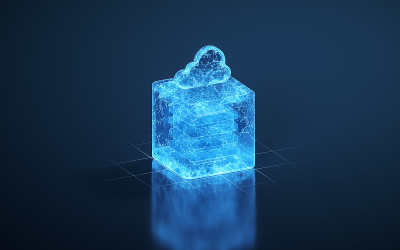 云计算和立方体与黑暗的背景，3d渲染。