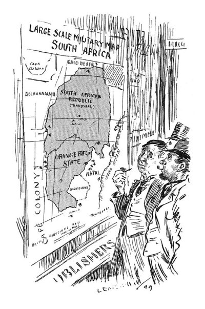 Two men looking at a military map of South Africa 