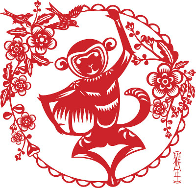 猴子拿着一个大桃子的插图