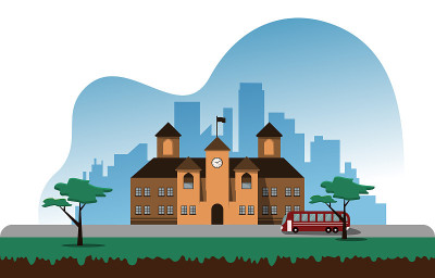 校车学校建筑学习学习教育矢量插图