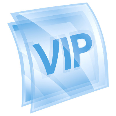VIP图标蓝色方块，孤立在白色背景上。