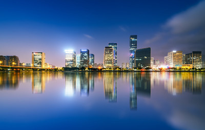 福州金融区建筑景观夜景天际线
