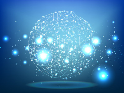 抽象技术空间星系。连接线和点。连接科学与技术。分子结构dna或神经元组成。点，线，和星星和宇宙的形状