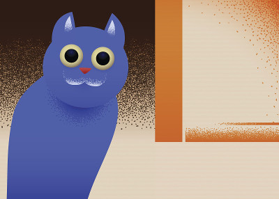 猫坐在角落里复古风格的插图与吵闹的s