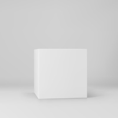 白色3d立方体与透视孤立在灰色背景。3d建模盒与照明和阴影。现实的矢量图标