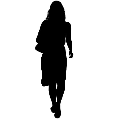 白色背景上一个行走的女人的剪影