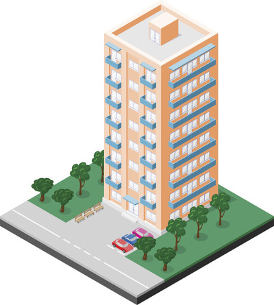 等距的多层建筑。