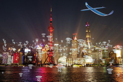 城市网络连接技术，具有5g互联网联网标志