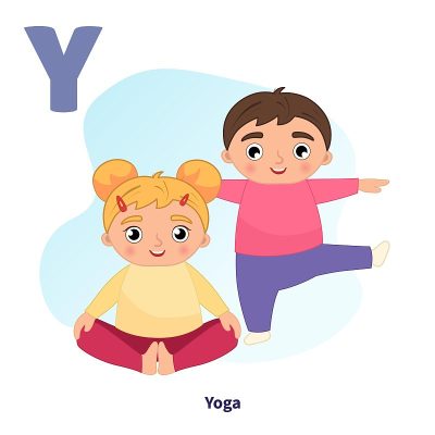 英文字母配卡通可爱儿童插图。