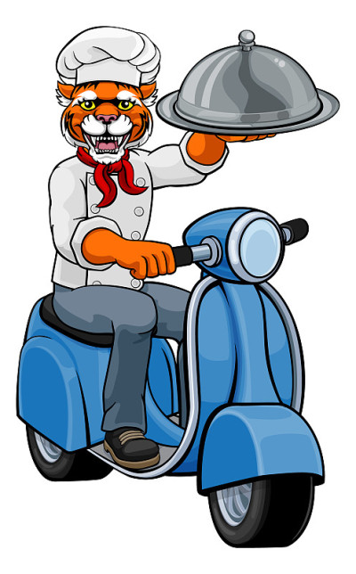 Tiger Chef Scooter Mascot Cartoon Character