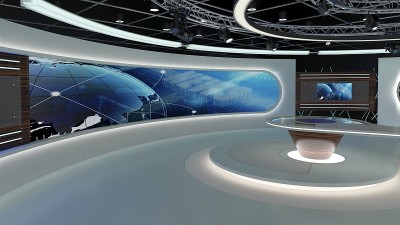虚拟电视演播室新闻28-2。3 d渲染。