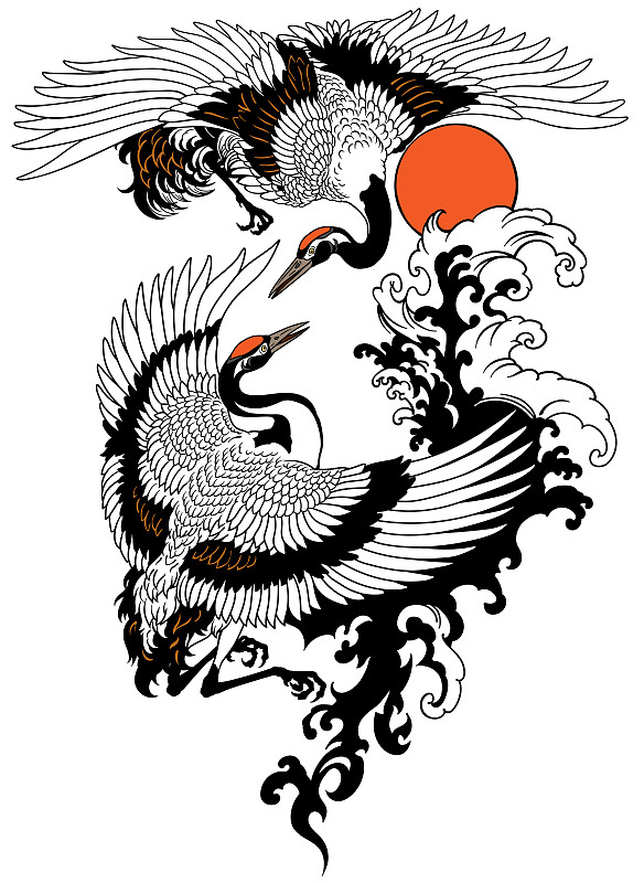两只鹤鸟与水波