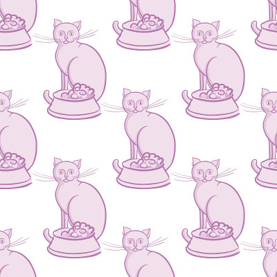 猫与碗在白色的背景矢量插图无尽的图案
