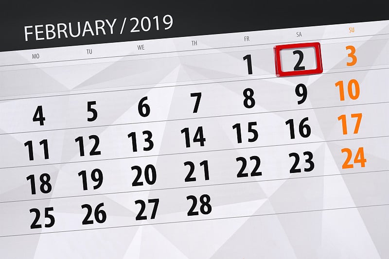 2019年2月的日历计划，截止日期，2日，周六