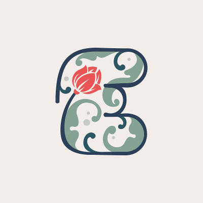 Floral botanical letter E logo made of line, leave