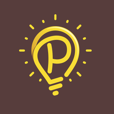 P字母与灯泡或想法图标。