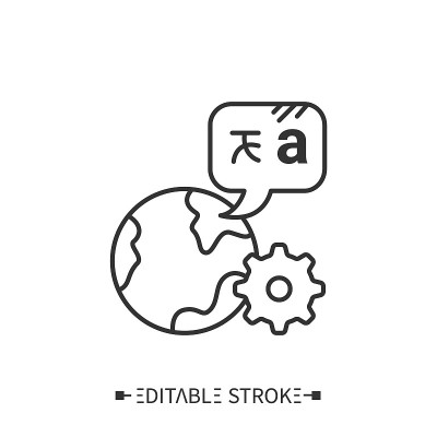 工作线图标的语言。可编辑的图片